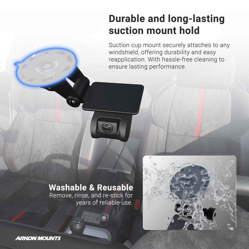 The Windshield Suction Mount for EZ Pass Toll Transponders, Bluetooth GPS Receivers, and Radar Detectors is shown on a car windshield, featuring a secure grip and washable suction cup for easy reuse like an EZ Pass mount.