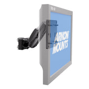 A flat-panel monitor attached to an adjustable black XMS™ U-Bolt Mount with VESA Mount, angled to the left. The screen displays the words ARKON MOUNTS in bold white letters on a blue background.