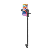 The RoadVise XL Phone Holder features a black adjustable mount with a 3.75” heavy-duty car seat rail arm and clamp base, ideal for securely holding your smartphone or tablet during road trips, shown here displaying app icons on a white background.