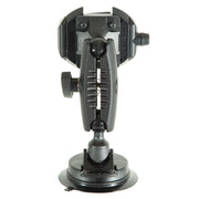 The RoadVise® Ultra Holder with Windshield Mount, featuring a black adjustable design, suction cup base, and tightening knobs, is photographed from the back against a white background.