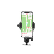 A smartphone on the RoadVise® Ultra Phone Mount with Double Socket Swivel Arm displays a navigation app with map and route directions, set against a white background.
