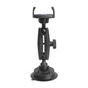 The Mobile Grip 5 Windshield Car Phone Mount with a 3.75” articulated arm features a black, adjustable smartphone holder with a suction cup base and secure clamp for mounting your device to the windshield, displayed against a white background.