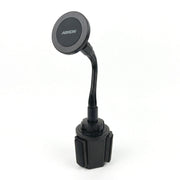 The Cup Holder Phone Mount with Gooseneck and 17mm Ball is a black magnetic phone holder featuring a flexible neck and round head, designed as an adjustable mounting solution for secure placement in your car’s cup holder.