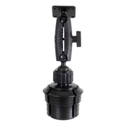 Cup Holder Mount with Metal AMPS Mounting Pattern - 25mm features a sturdy, adjustable design with a jointed arm and a round, adjustable base for securely holding devices or equipment. Compatible with AMPS device holders, this mount provides dependable support for a wide range of mounting applications.