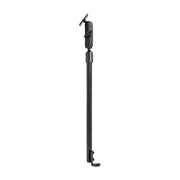 The 18” Aluminum Seat Rail Mount is a black adjustable kickstand with a spring-loaded metal shaft and mounting hardware, designed for versatile bicycle attachment and AMPS compatibility.