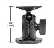 The AMPS Mounting Pattern with OCTO™ Round Drill-Base Mount is a black, adjustable bracket with a side knob and 4-Hole-AMPS pattern, shown at 3.13 inches (78 mm) tall against a white background.