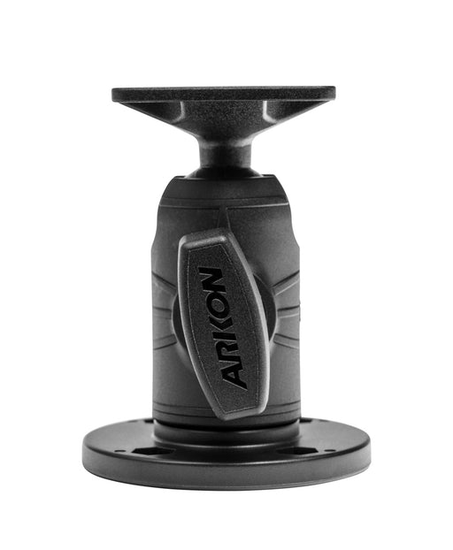 The AMPS Mounting Pattern with OCTO™ Round Drill-Base Mount is a black adjustable bracket with a round, 4-Hole-AMPS base and “ARKON” printed on the vertical knob, shown against a white background.