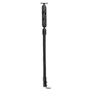 A black, adjustable OCTO™ Ratcheting Arm with an 18″ heavy-duty seat rail mount and AMPS mounting pattern, featuring a comfortable foam grip and wrist strap at the top and a compact folding tripod base at the bottom. Shown fully extended against a white background—ideal for pairing with an adjustable vehicle device holder or as a stable support for your tablet mount on the go.