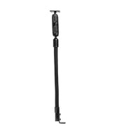 A black Seat Rail Mount with Double Socket Swivel Arm and AMPS mounting pattern for a bicycle, shown in an upright position against a white background, offering versatile compatibility.