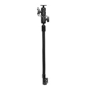 Sure! Here’s a rewritten version using your product data: The Seat Rail Mount with Double Socket Swivel Arm and AMPS Mounting Pattern is a black adjustable metal rod featuring a flexible, corrugated shaft and swiveling joints for mounting or positioning equipment. It includes directional arrows at the top joint to indicate movement direction and is compatible with the AMPS mounting pattern for versatile installation options.