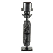 The RoadVise® Holder with Double Socket Arm and Drill-Base Mount is a black, adjustable mounting bracket with textured grips and a rectangular base for secure phone or device support.