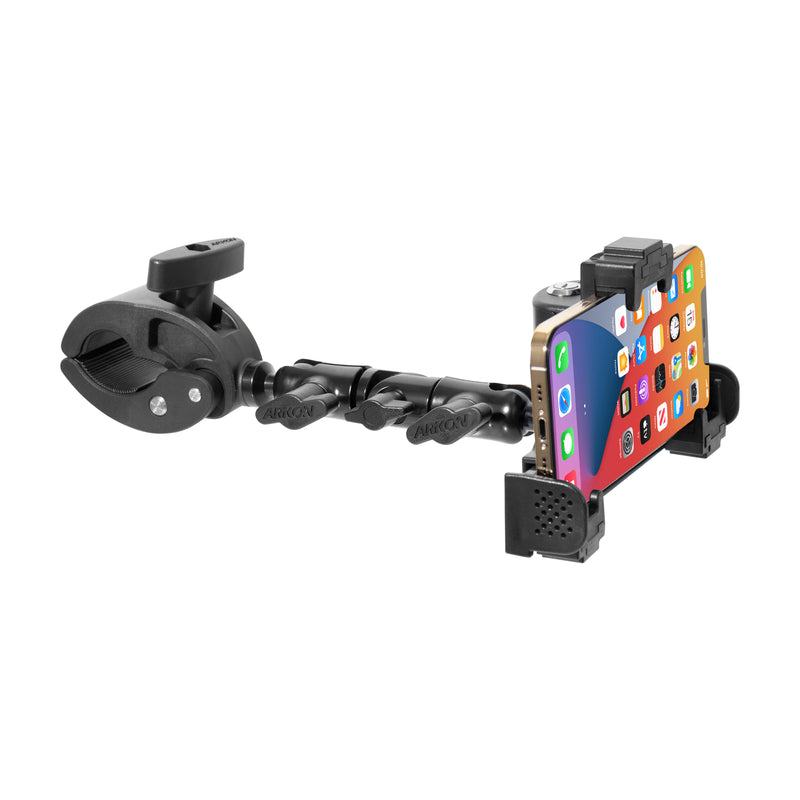 The LockVise™ Universal Locking Phone Holder features a multi-angle arm with adjustable joints and grips, securely mounting your phone to handlebars, poles, and more for versatile use.
