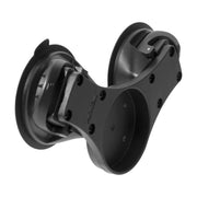 The Double Splitter Bar Plate with Suction Mounts and AMPS Base features a sturdy, dual-suction cup design for secure attachment of devices or accessories to smooth surfaces; perfect for use with various suction mount setups.