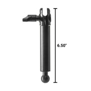 The 6.5” Extension Pole – 20mm Compatible is a black metal rod with a ball end and clamp, shown vertically with a measurement line marking its 6.50-inch length; ideal for ARKON Mounts or any heavy-duty mounting system.