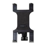The Slim-Grip® Tablet Holder with Double Socket Swivel Arm and Drill-Base Mount is pictured upright against a plain white background. Finished in black, it features adjustable arms to securely hold devices and includes a double socket swivel arm for versatile positioning.