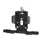 The LockVise™ Metal XL Locking Tablet Holder is a black adjustable tablet holder featuring secure side grips and a top locking mechanism, mounted on a flat base with bolts.