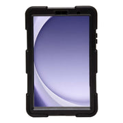 The Arkon Mounts Rugged Protective Case for Samsung Galaxy Tab A9, shown in black and featuring a purple and white abstract background on the tablet’s screen, provides heavy-duty protection ideal for everyday use.