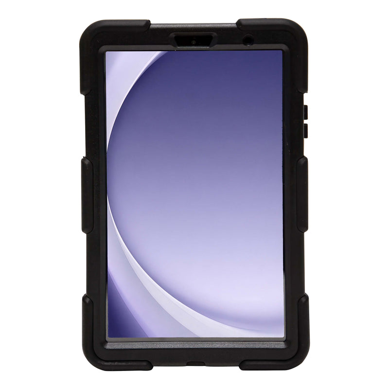 The Arkon Mounts Rugged Protective Case for Samsung Galaxy Tab A9, shown in black and featuring a purple and white abstract background on the tablet’s screen, provides heavy-duty protection ideal for everyday use.