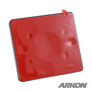 A square 3M VHB adhesive Security Plate with a slot for use with cables to lock down laptops, tablets, or monitors sits on a white background. The Arkon logo is visible in the bottom right corner.