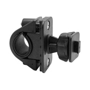 The Bike or Motorcycle Handlebar Mount for XM Satellite Radio by Bracketron and Scosche is a black adjustable bracket with a circular clamp and Single T-Slot, designed to securely attach devices to rods or poles—ideal for motorcycles.