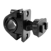The Bike or Motorcycle Handlebar Mounting Pedestal - Dual-T Compatible features a black adjustable bracket with a cylindrical clamp, knob, and flat plate, perfect for securing rods or poles to handlebars.
