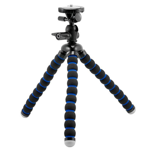 The Camera Tripod Mount for Mevo Live Streaming Camera features flexible black and blue foam legs, a tripod mount on top, and is ideal for attaching your phone, action cam, or Mevo for live streaming video.