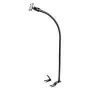 The Car or Truck Seat Rail Mounting Pedestal features a black gooseneck arm, a 4-hole AMPS head for device mounting, and a sturdy base for secure installation on your vehicle’s seat rail.
