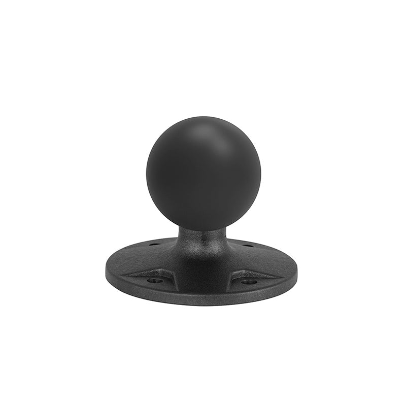 The Circular 38mm (1.5 inch) Ball to 4-Hole AMPS Adapter is a black, round mount with a circular flat base and 4-hole AMPS pattern for secure device or accessory mounting, displayed on a white background.