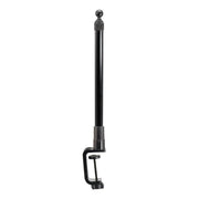 The Clamp and Extendable 17-29 inch Pole with 25mm (1 inch) Ball securely mounts to a desk edge, offering an adjustable black metal rod and round ball finial for versatile positioning.