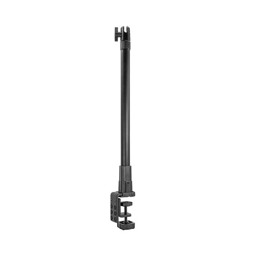 A black adjustable Clamp Base Upgrade for the Pro Stand, shown vertically on a white background. It features a cylindrical rod, bottom clamp, and top connector for overhead shots or accessories; compatible with the Arkon Pro Stand.