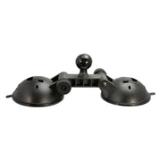 The Double 80mm Windshield Suction Pedestal with 25mm Ball features dual suction cups and an adjustable arm, providing a sturdy solution for securely holding devices on smooth surfaces.