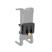 The Elastic Securing Strap Handlebar Mount Adapter is a gray universal phone holder featuring a black mounting bracket, gold tightening knob, and handlebar mount adapter for secure attachment to surfaces or tripod mounts.