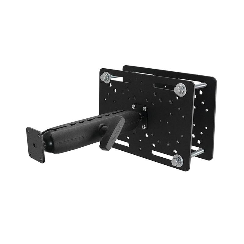The Forklift Overhead Guard Mount features an AMPS mounting plate, 8.5 shaft, and sturdy black metal construction, perfect as a heavy-duty wall or forklift device mount for securely supporting equipment.