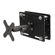 The Forklift Overhead Guard VESA Mount with 6 Metal Shaft is a sturdy, black adjustable wall bracket for monitors or TVs, featuring an extendable arm and a VESA-compatible plate like those on warehouse vehicle mounts.