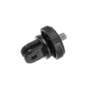 The GoPro HERO Mount Connection to 1/4-20 Camera Mount Adapter is a black, plastic two-prong accessory that lets you attach action cameras or GoPro HERO gear to various mounts and tripods with a threaded 1/4-20 connector.