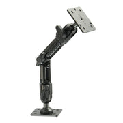 The Heavy-Duty Drill-Base Mounting Pedestal with 8 Multi-Angle Arm features jointed segments, flat plates, and a 4-hole AMPS mount for secure installation of tablets, devices, or monitors.