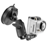The Heavy-Duty Sticky Suction Mount secures your GoPro HERO action camera in a clear waterproof case, angled for optimal side and lens views—ideal as a GoPro car mount or accessory for capturing on-the-go footage.