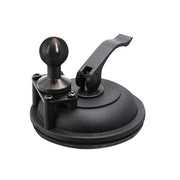 The Heavy-Duty Windshield Suction Base with Metal 25mm (1 inch) Ball features a black and silver design, round handle, lever arm, and a secure suction mount for smooth surfaces—ideal for versatile mounting needs.