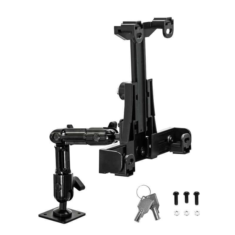 The LockVise™ Locking Tablet Mount with Multi-Angle Arm features an adjustable, secure design, 4-hole AMPS pattern, and includes keys and screws—ideal for safely attaching and positioning your device or screen.
