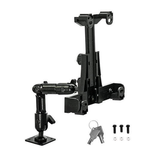 The LockVise™ Locking Tablet Mount with Multi-Angle Arm features an adjustable, secure design, 4-hole AMPS pattern, and includes keys and screws—ideal for safely attaching and positioning your device or screen.