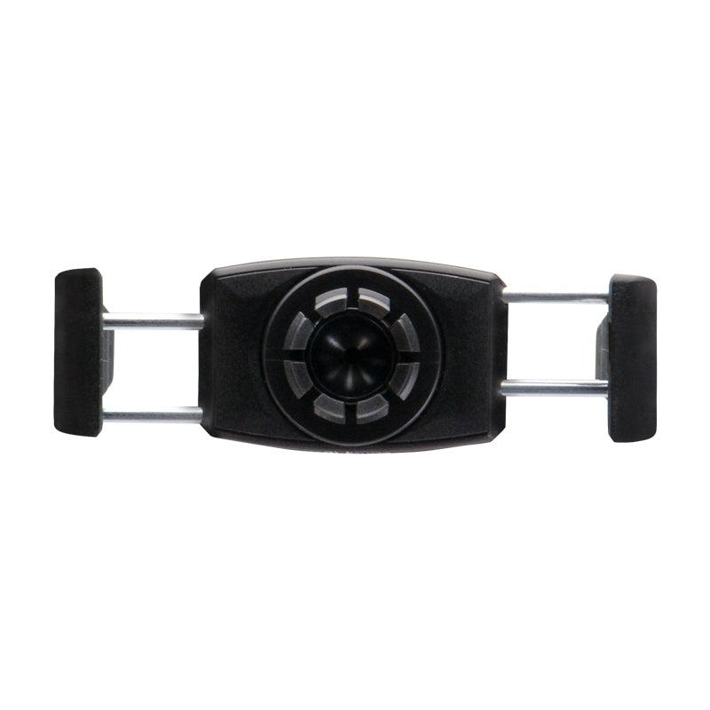 The Mobile Grip 3 Universal Smartphone Holder is a black device with two extendable, spring-loaded arms and a central circular lock, shown front-facing on a white background—perfect for securely mounting your smartphone.