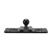 The Mounting Plate - 25mm (1 inch) Ball Compatible is shown from the front; this black plate features a central ball and 4-Hole AMPS pattern, making it suitable as a Humminbird fishfinder mount against a white background.