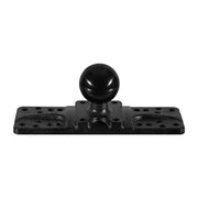 The Mounting Plate - 38mm (1.5 inch) Ball Compatible is a black rectangular plate with a central ball and 4-Hole AMPS pattern, perfect for modular setups or mounting a Humminbird fishfinder.