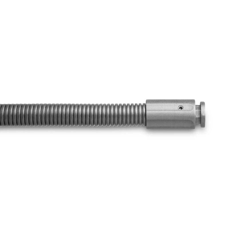 A close-up of the OCTO™ Series 8” Flexible Extension Pole’s metal threaded rod with a cylindrical attachment, showcasing its compatibility with flexible extension poles, isolated on a white background.