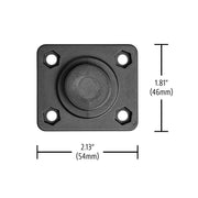 The OCTO™ Series Button Pattern to 4-Hole AMPS Rectangular Adapter is a black plate, 1.81 (46mm) x 2.13 (54mm), with a central raised circular section, four corner screw holes, and Arkon Mount compatibility.