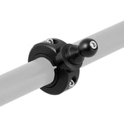 The Premium Motorcycle Handlebar Mount for Garmin nuvi GPS is a black aluminum clamp with a ball joint, secured by screws to your motorcycle’s handlebar, designed to hold your Garmin nuvi or similar accessories.