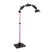 The Remarkable Creator™ Pro Mount with Pink Extension Pole features a pink adjustable pole, black base, and flexible joints with a holder—perfect for creators needing a hands-free device or camera mount.