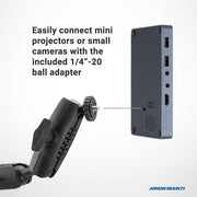 Easily attach mini projectors or cameras to your device using the included 1/4”-20 ball adapter with the Remarkable Creator™ Pro+Plus Mount w/Ring Light for seamless content creation.