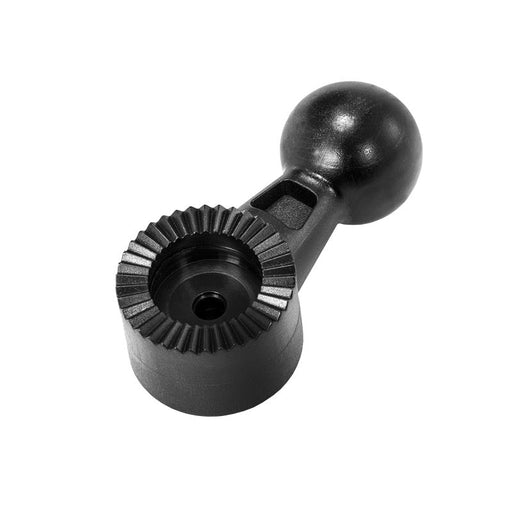 A black, metallic Replacement 22mm Mount Ball for Headrest Mounting Pedestal with a textured circular base and smooth round knob is shown on a white background.