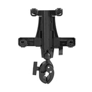 The RoadVise® Clamp Mount with LockVise™ Locking Tablet Holder and 3.5” Arm securely attaches to surfaces like handlebars or poles, offering extendable arms, locking features, and adjustable positioning for your tablet.